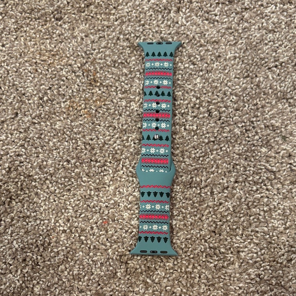 Teal Holiday-Pattern Silicone Watch Band with Festive Accents